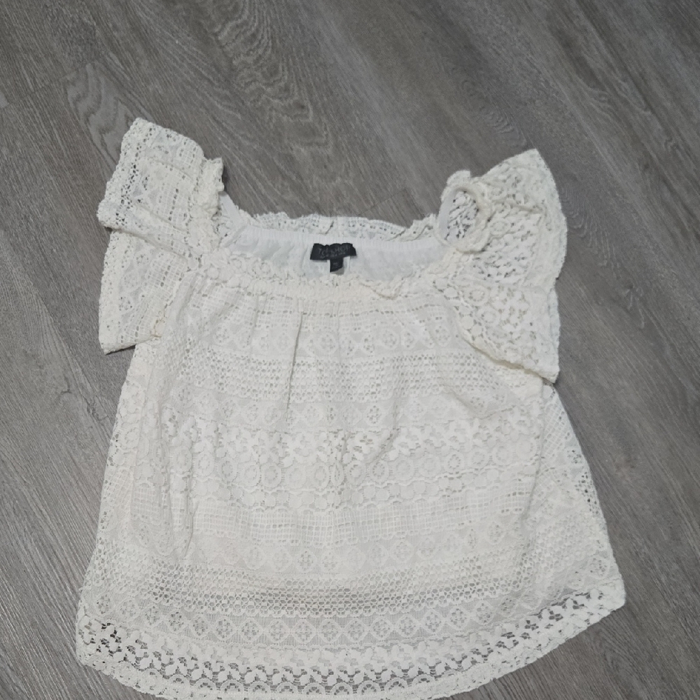 Topshop Cream Lace Off-Shoulder Blouse